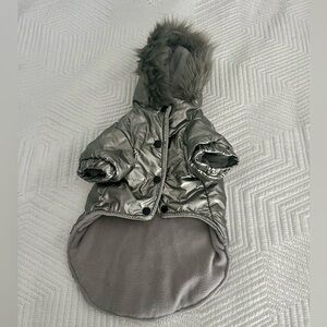 Nicole Miller Silver Hooded Puffer Jacket Size Small